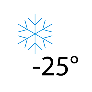 Garantēta darbība līdz pat -25°C temperatūrai Garantēta darbība līdz pat -25°C temperatūrai